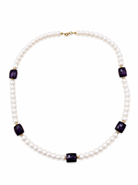 Collar de perla con amatista y broche oro 10k