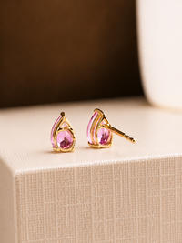 Arete de gota Turmalina Rosa en oro 14k