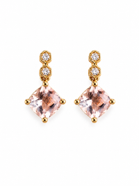 Arete de Morganita y 2 diamantes en oro 10k
