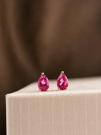 Arete de gota Turmalina Rosa en oro 14k