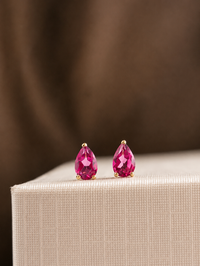 Arete de gota Turmalina Rosa en oro 14k