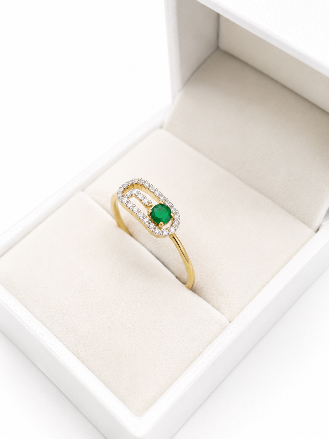 Anillo de esmeralda mini con diamantes naturales en oro 14k