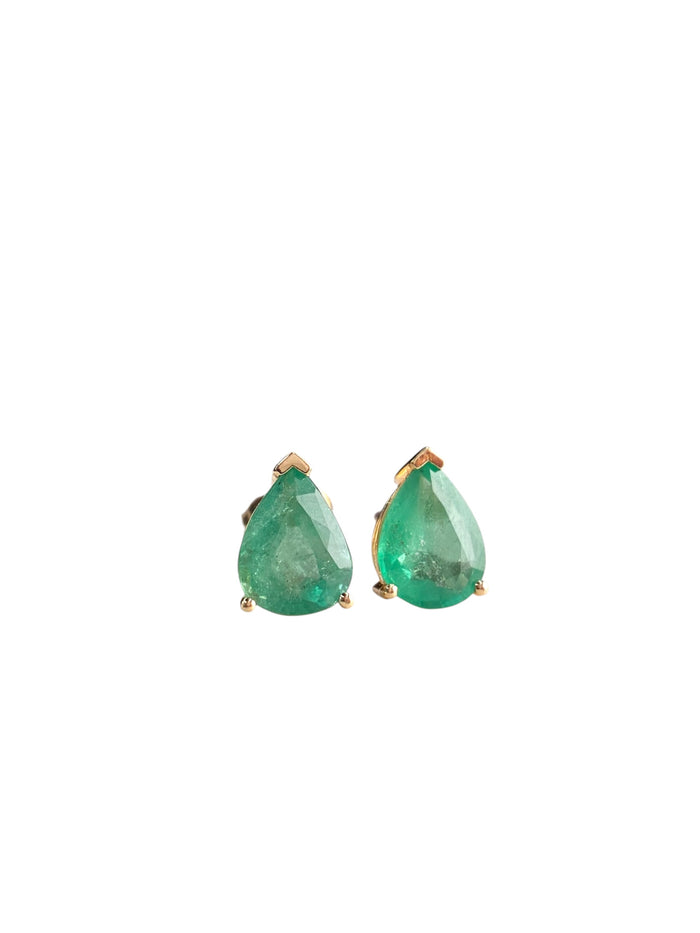 Arete gota de esmeralda en oro 14k