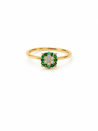 Anillo de esmeraldas con diamantes naturales en oro 14k