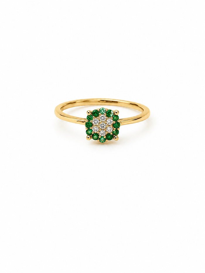 Anillo de esmeraldas con diamantes naturales en oro 14k
