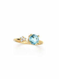 Anillo aguamarina y 3 diamantes en oro 14k