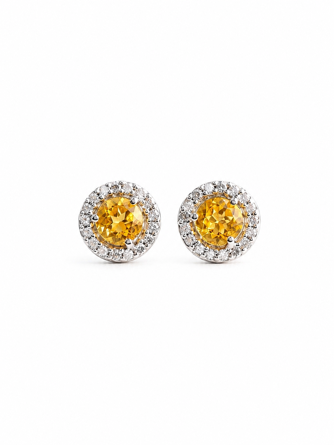 Aretes de citrino con halo de diamantes en oro 14k
