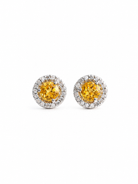 Aretes de citrino con halo de diamantes en oro 14k