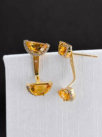 Arete de citrino con diamantes en oro 14k