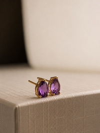 Arete gota amatista en oro 14k
