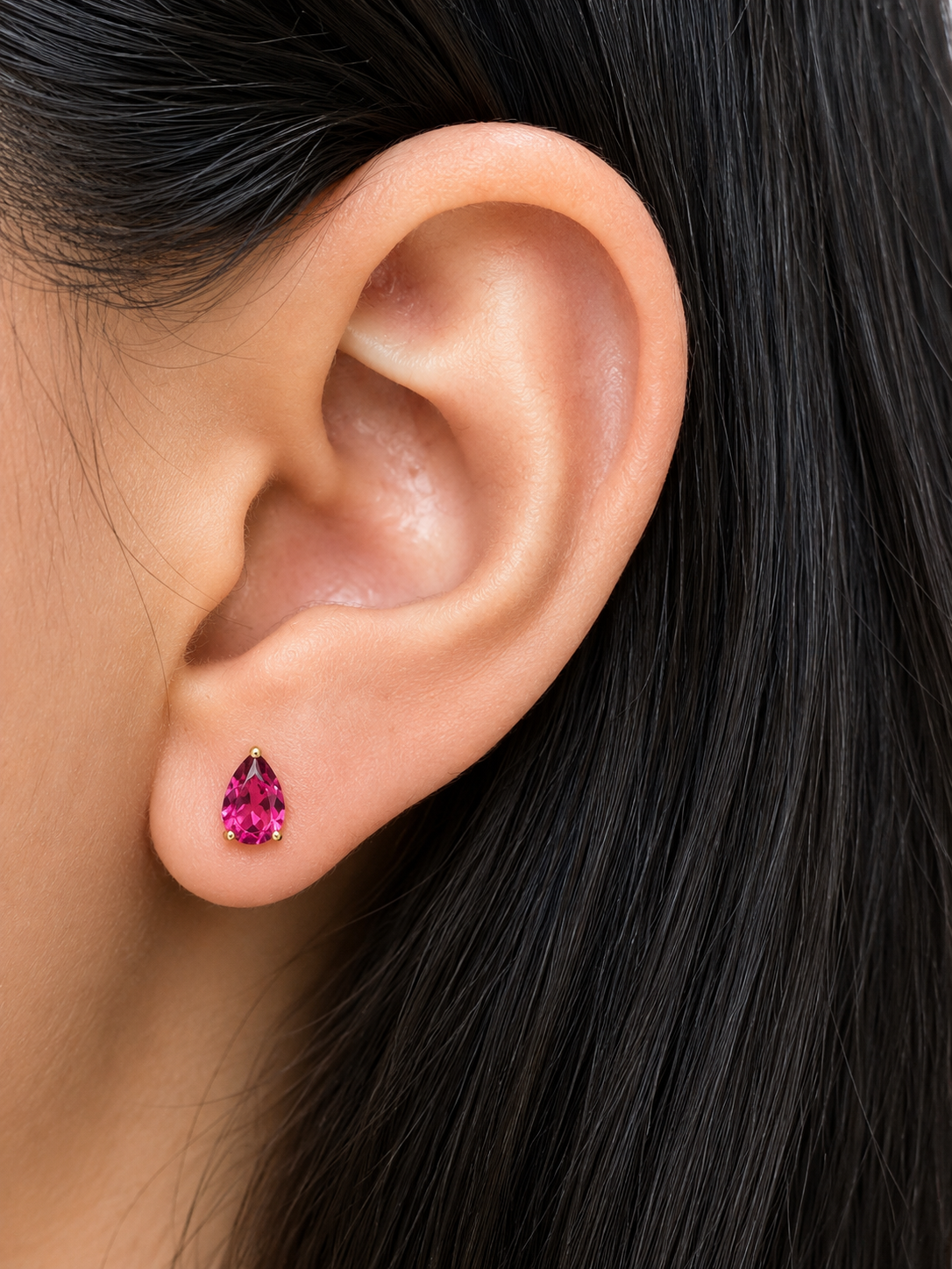 Arete de gota Turmalina Rosa en oro 14k