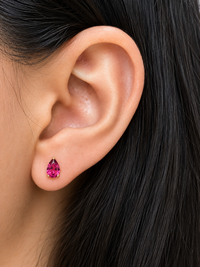 Arete de gota Turmalina Rosa en oro 14k