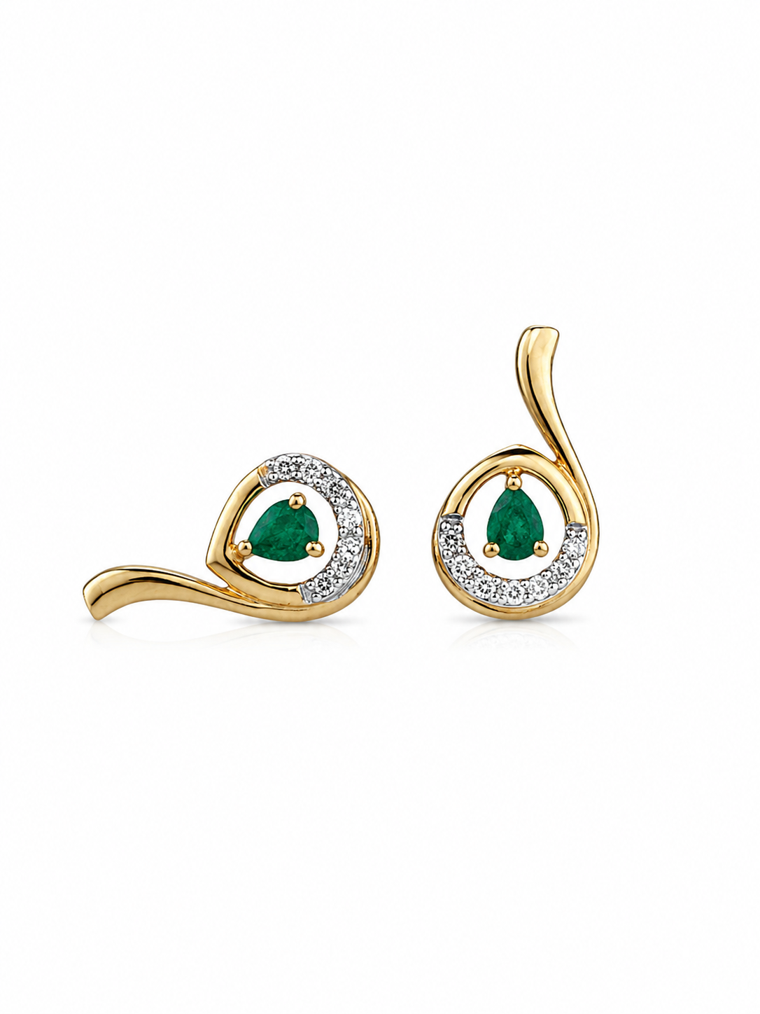 Arete de esmeralda con diamantes en oro 14k