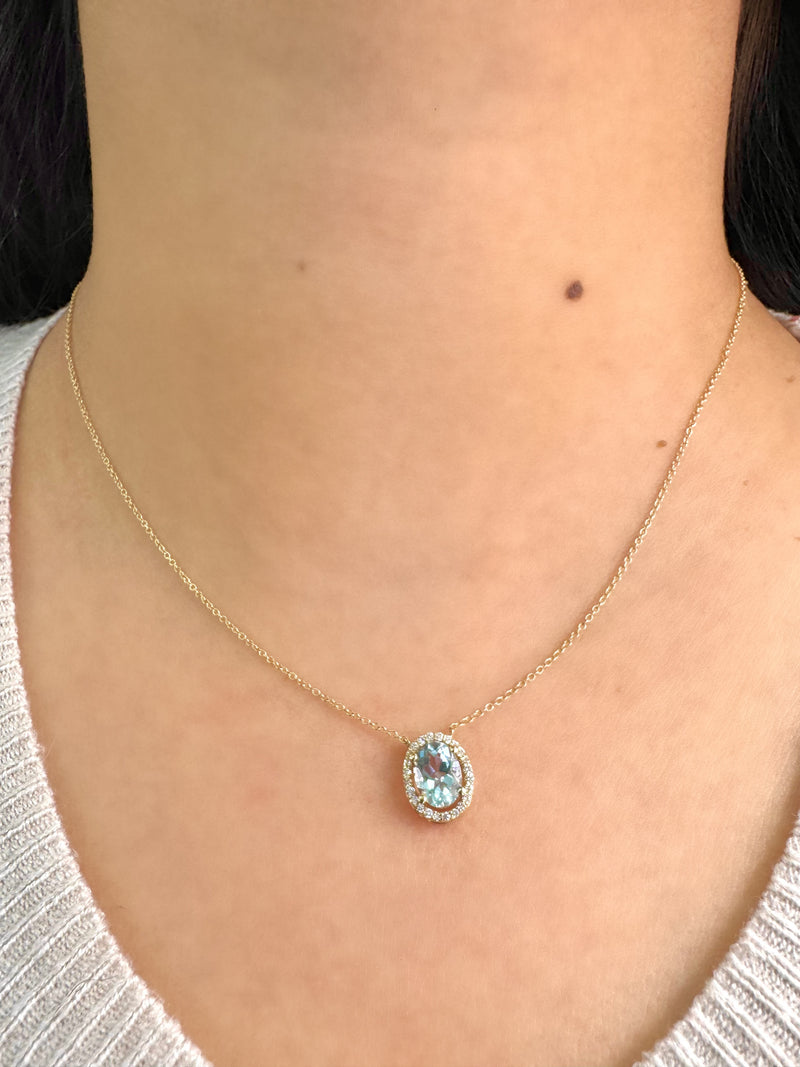 Gargantilla aguamarina y diamantes oro 14k