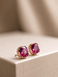 Átate de Turmalina Rosa con halo de diamantes en oro 14k
