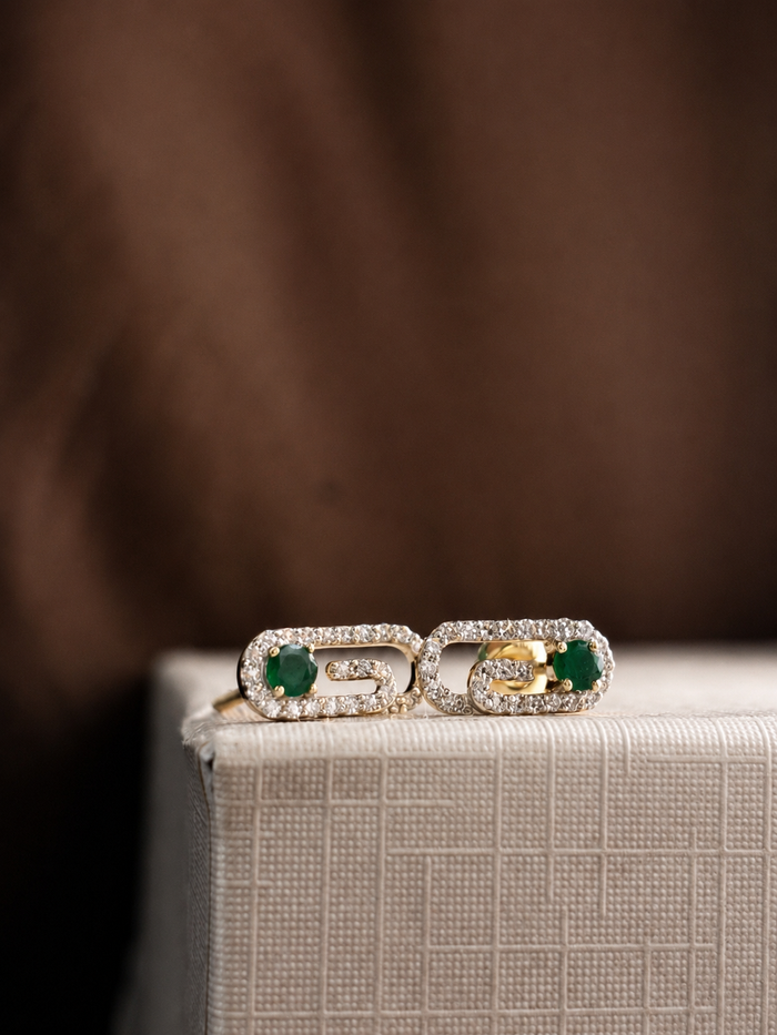 Aretes de esmeralda y diamantes naturales en oro 10k