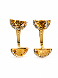 Arete de citrino con diamantes en oro 14k
