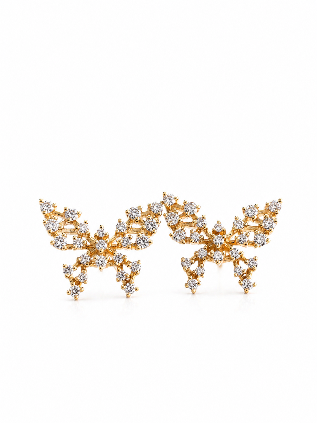 Aretes de mariposa con diamantes naturales en oro 14k